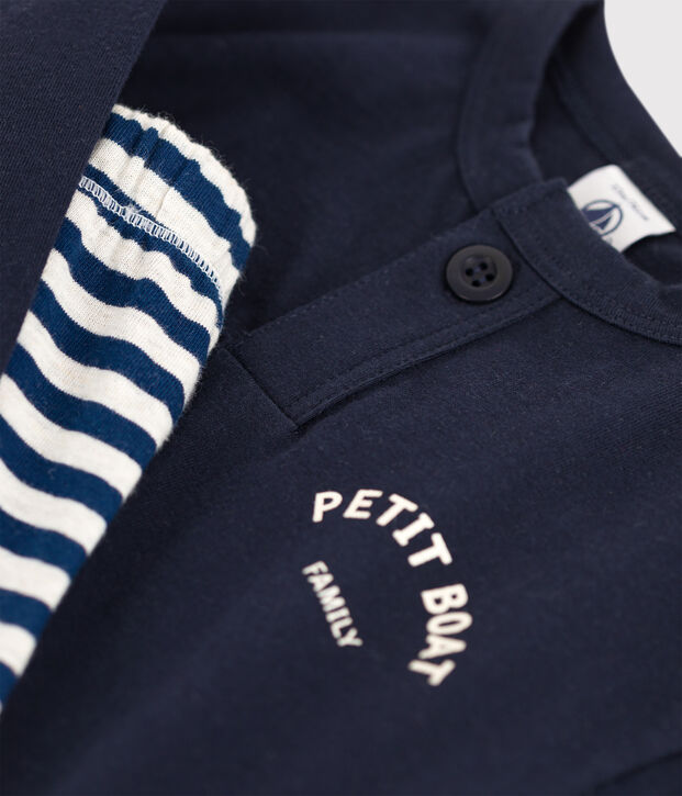 Ensemble cadeau b&eacute;b&eacute; : tee-shirt et pantalon bleu/blanc