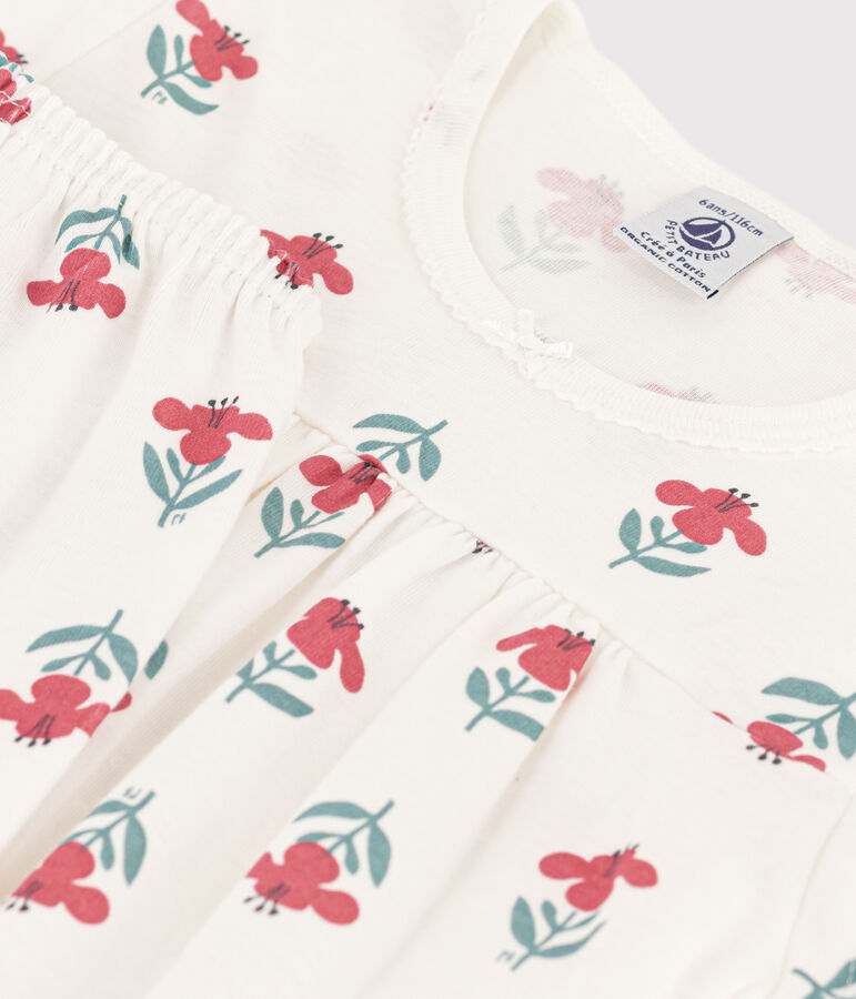 Pyjacourt fleurs avec couronne en coton  petite fille blanc/multicouleur