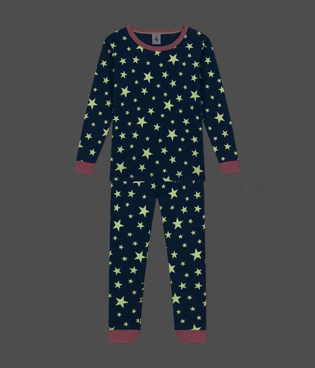 Pyjama ajust&eacute; phosphorescent en coton imprim&eacute; &eacute;toiles enfant bleu/blanc