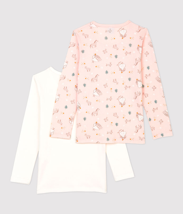 Set van 2 katoenen meisjes t-shirts met lange mouwen en prinsessenprint multicouleur