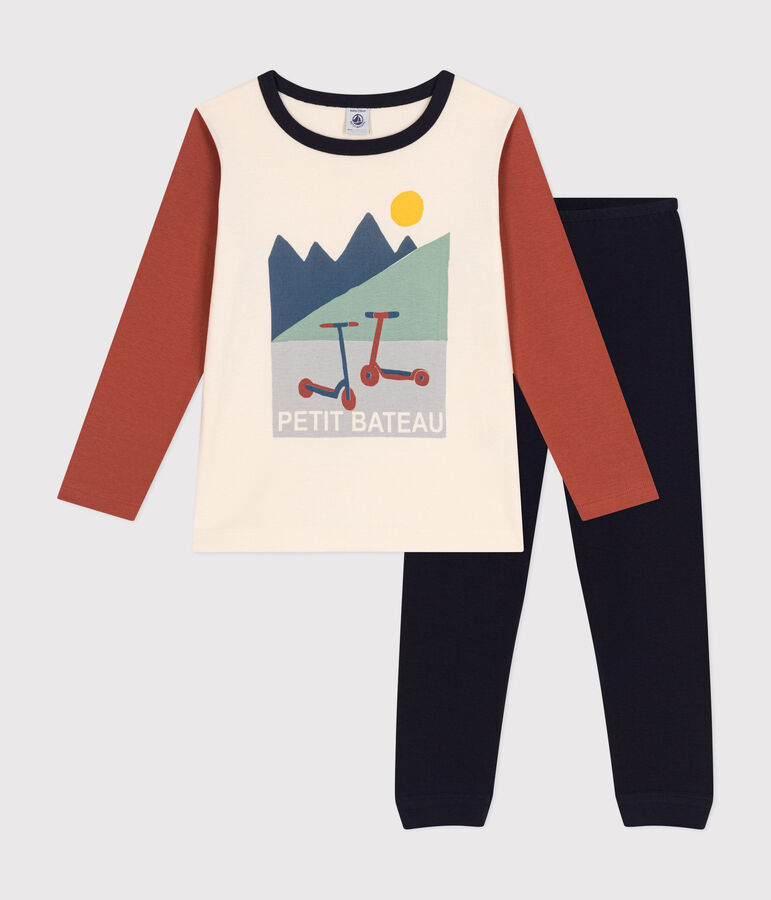 Pyjama uni motif trottinettes en coton enfant bleu/multicouleur