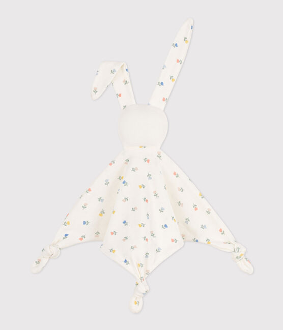 Katoenen knuffeldoekje met bloemen wit MARSHMALLOW/wit MULTICO