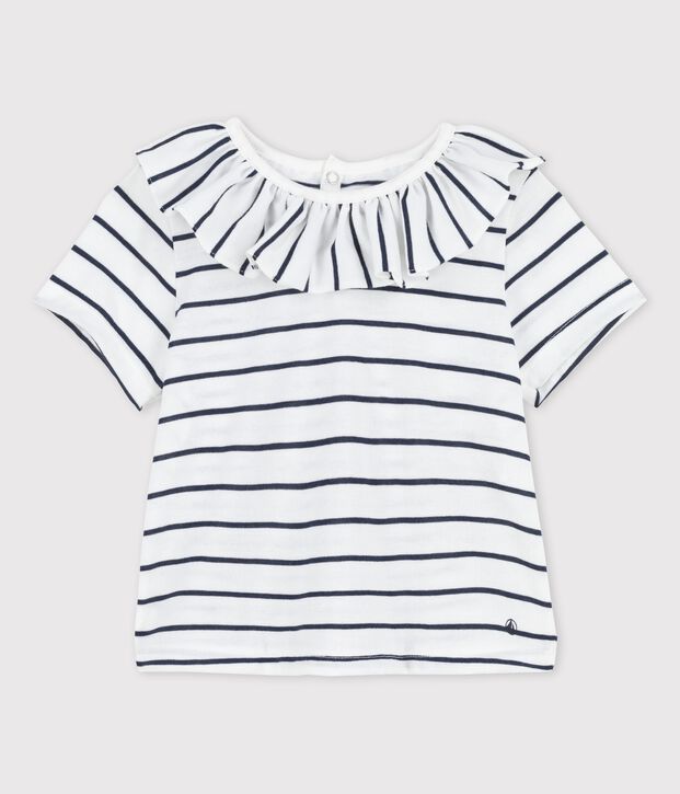 Blouse manches courtes ray&eacute;e en jersey b&eacute;b&eacute; blanc/bleu