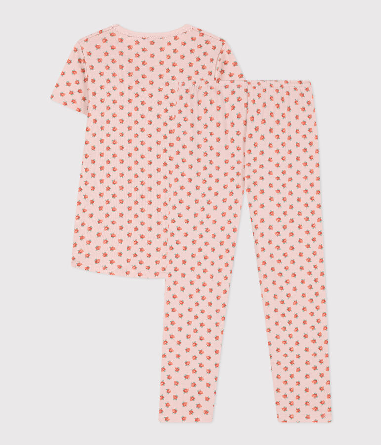 Pyjama manches courtes petite fille en coton rose/multicouleur