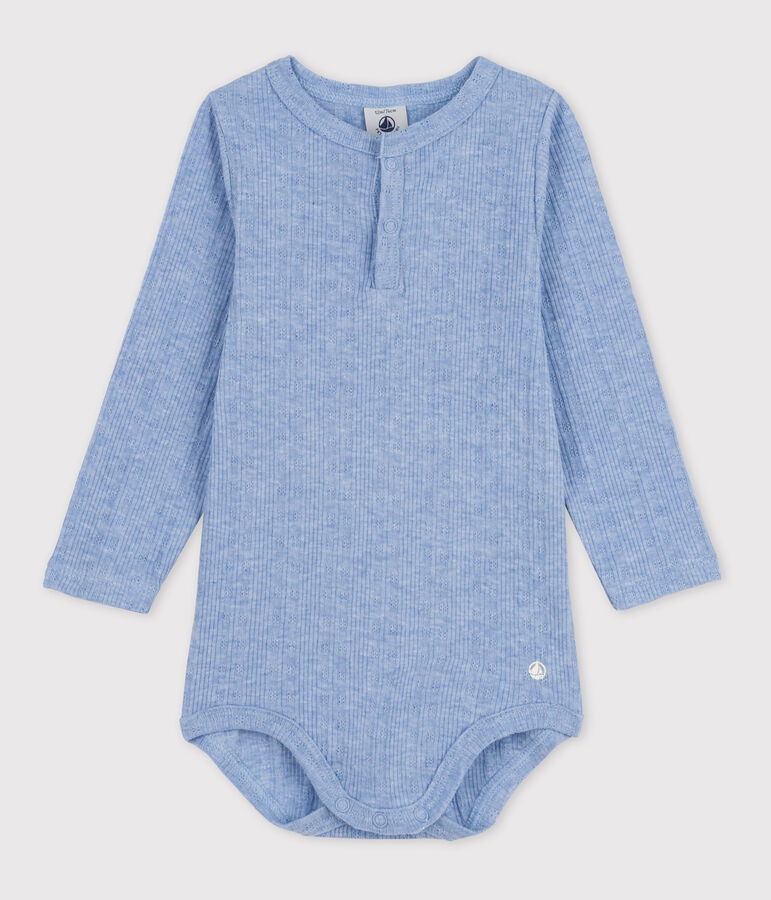 Katoenen body met lange mouwen en Tunesische hals voor baby's blauw