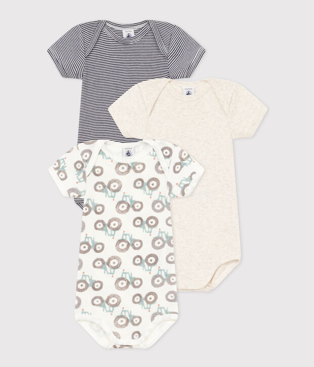 Lot de 3 bodies manches courtes tracteurs b&eacute;b&eacute; en coton multicouleur