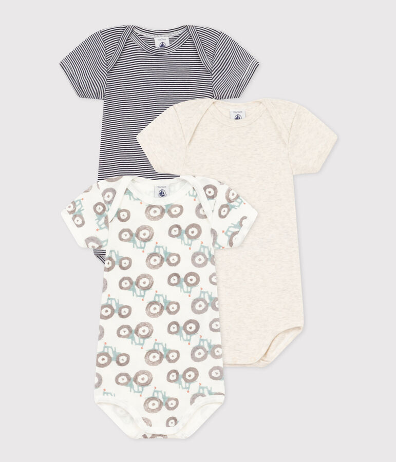 Lot de 3 bodies manches courtes tracteurs b&eacute;b&eacute; en coton multicouleur