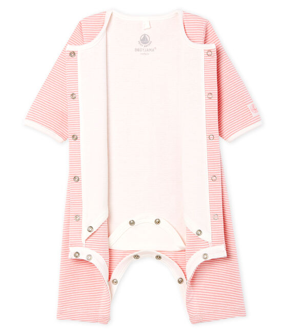 Bodyjama zonder voetjes babymeisje van gebreide stof roze CHARME/wit MARSHMALLOW