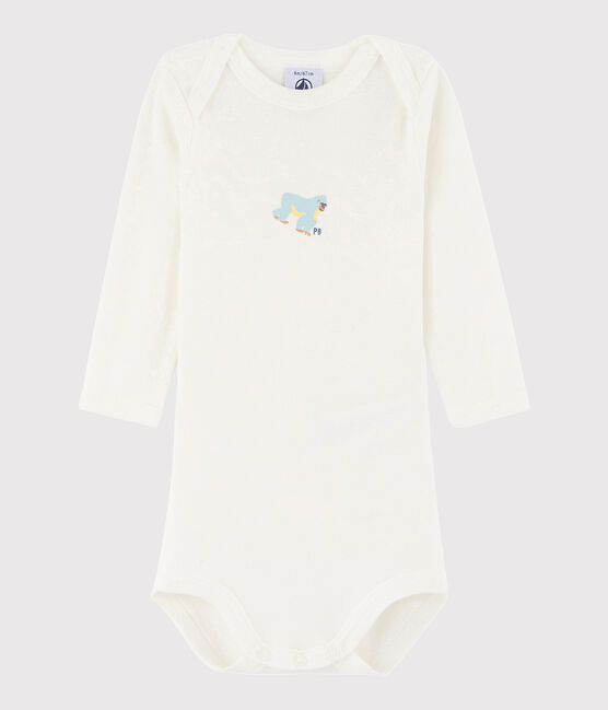 Rompertje met lange mouwen babymeisje - babyjongen wit MARSHMALLOW