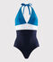 Gerecycled 1-delig Damesbadpak blauw SMOKING/wit MULTICO