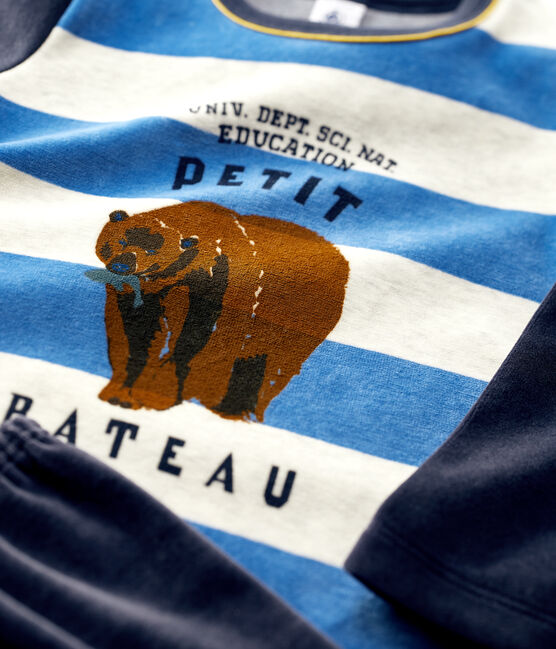 Pyjama rayé petit garçon en velours bleu SMOKING/blanc MULTICO