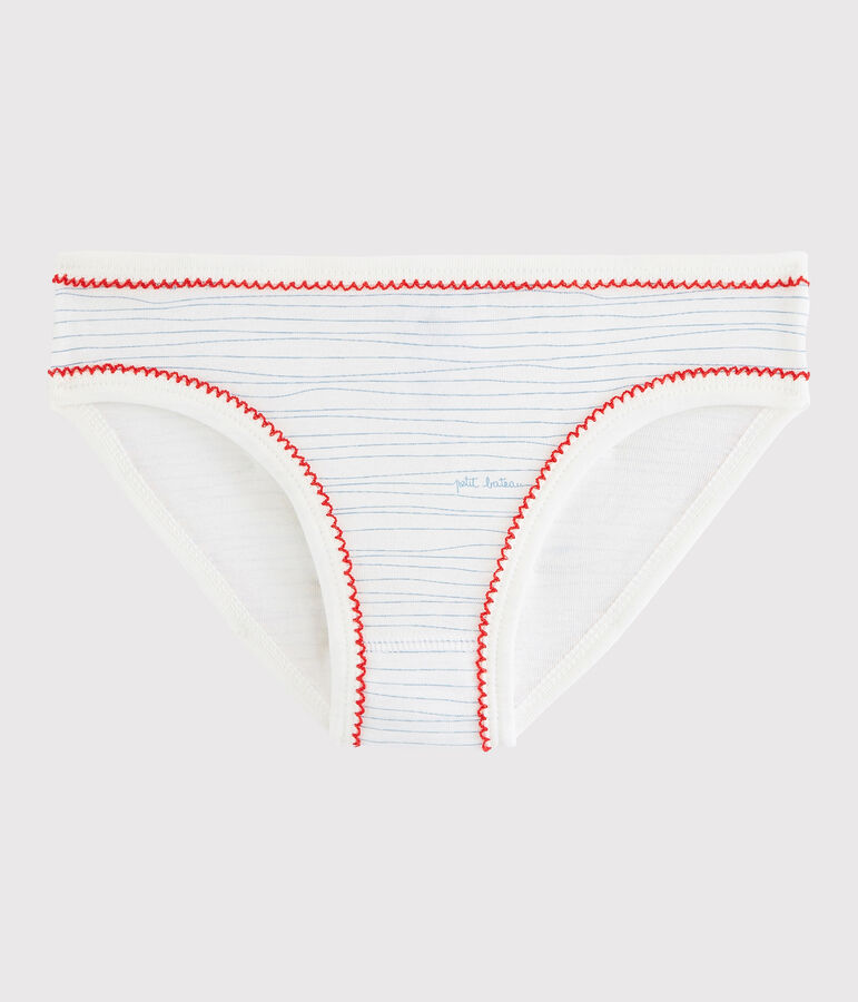 Culotte petite fille en coton blanc/bleu
