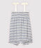Korte gestreepte katoenen/linnen jumpsuit voor meisjes wit MARSHMALLOW/blauw MEDIEVAL