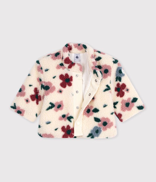Babyjas met wattering van sherpa en bloemenprint ecru/multicouleur