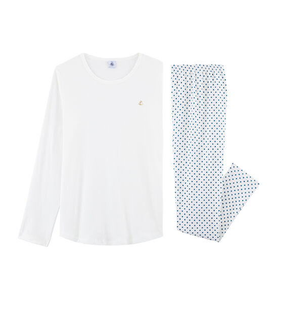 Pyjama fille en côte blanc MARSHMALLOW/bleu CONTES