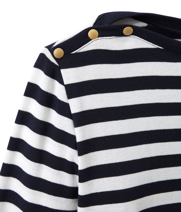 Dames-T-shirt met lange mouwen en streepjes blauw/wit
