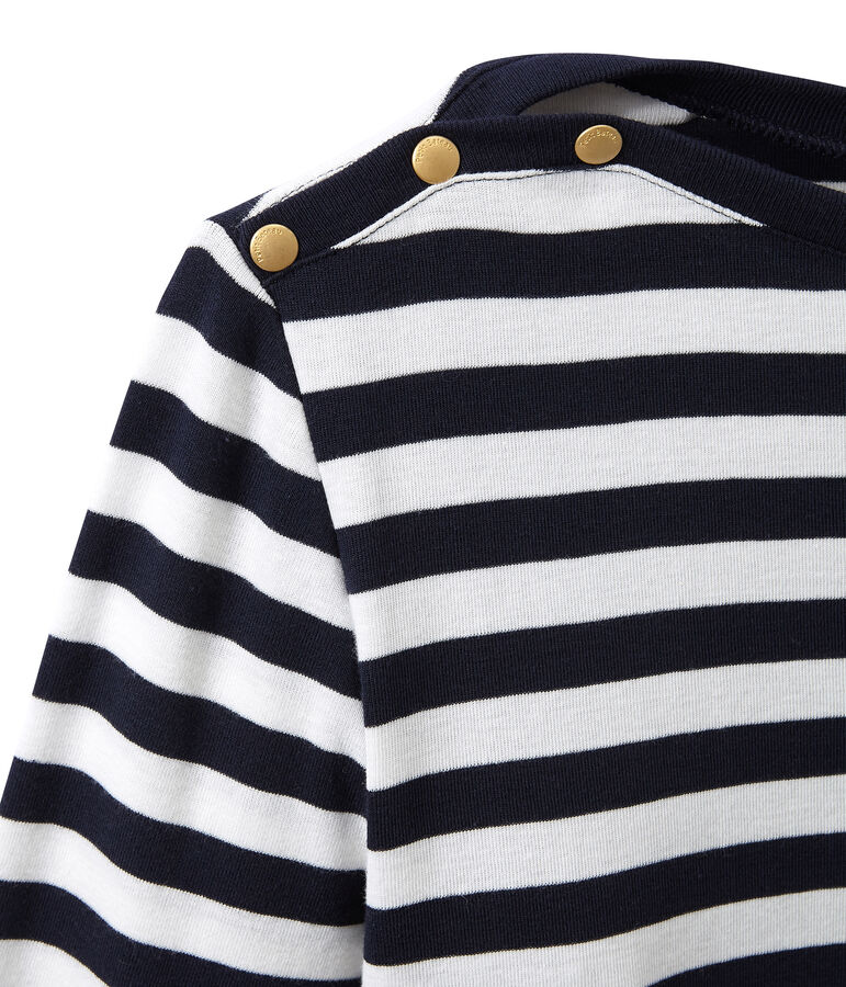 Dames-T-shirt met lange mouwen en streepjes blauw SMOKING/wit MARSHMALLOW