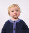 Babyvestje van gebreide wol en katoen met ingeweven hartjesmotief blauw/multicouleur