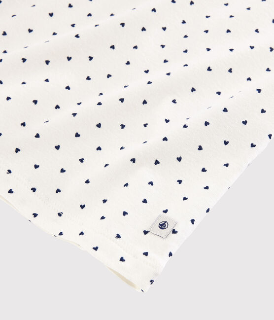 Katoenen pyjacourt met blauwe hartjes voor meisjes - dames wit MARSHMALLOW/blauw MEDIEVAL