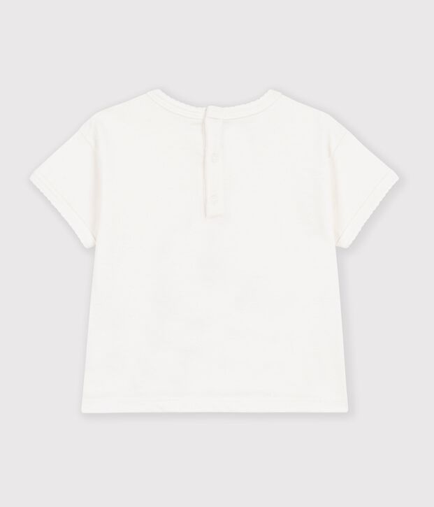 Katoenen effen T-shirt met korte mouwen en motiefje voor baby's wit