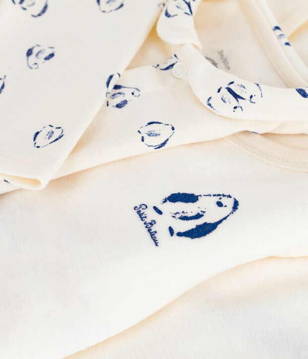 Ensemble b&eacute;b&eacute; 3 pi&egrave;ces cache-c&oelig;ur et body imprim&eacute; pingouins blanc cass&eacute;