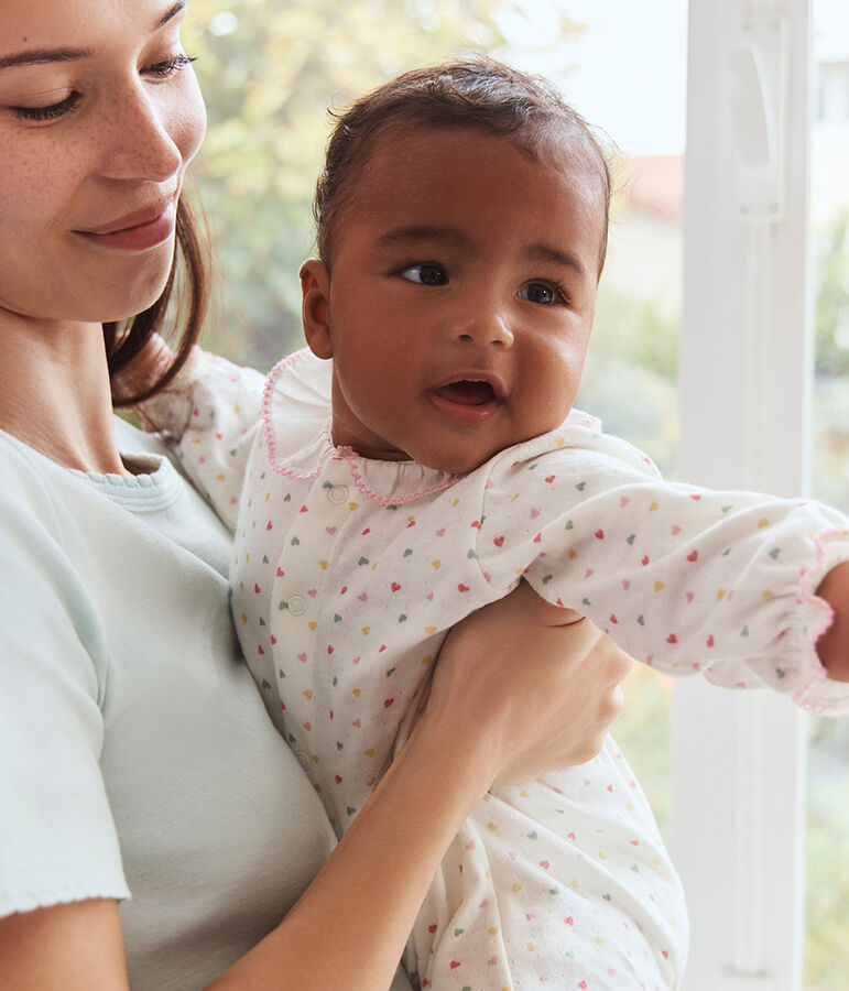 Pyjama b&eacute;b&eacute; en tubique &agrave; col fleuri blanc/multicouleur
