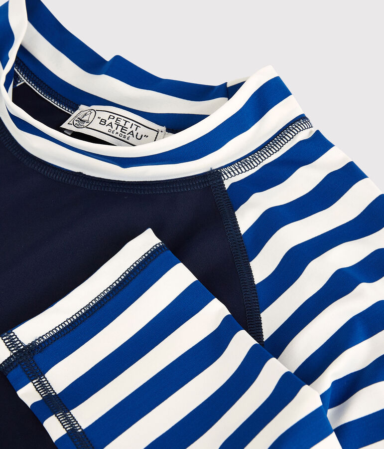 Gerecycled anti-uv-zwem-T-shirt voor Dames blauw/wit