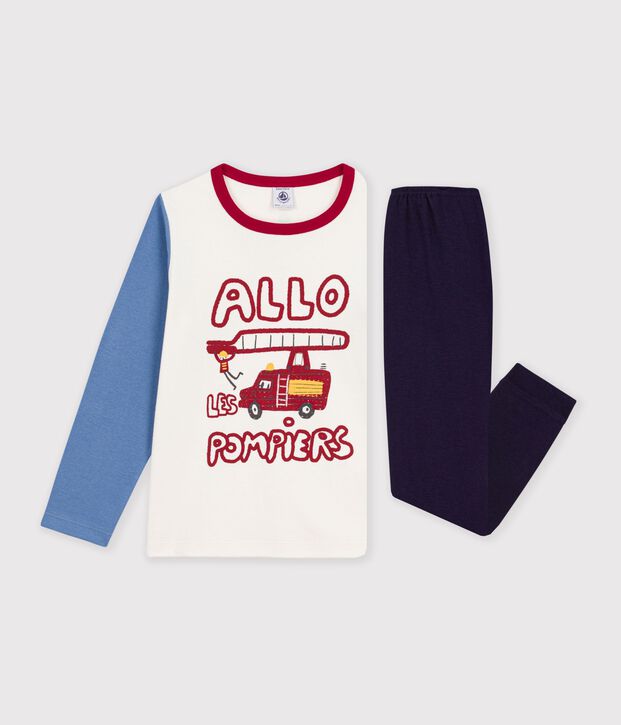 Katoenen kinderpyjama met brandweermanmotiefje blauw/multicouleur