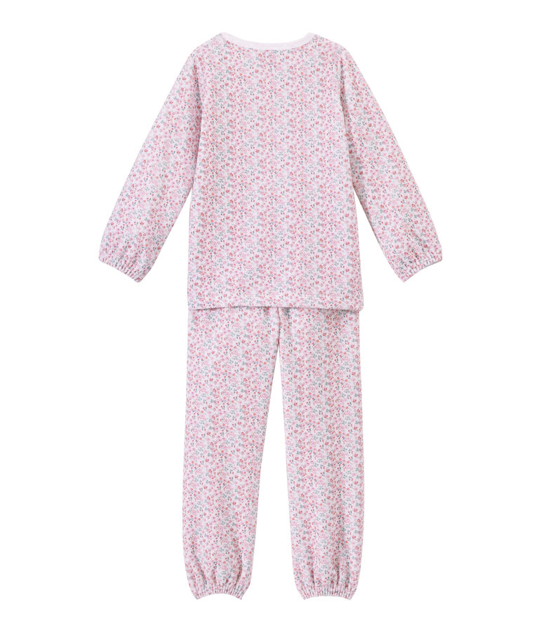 Pyjama fille en velours imprim&eacute; blanc ECUME/blanc MULTICO