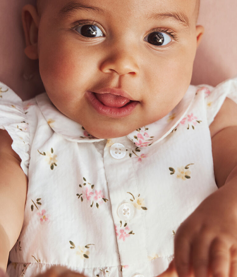 Barboteuse b&eacute;b&eacute; en coton, imprim&eacute;e fleurs blanc/multicouleur