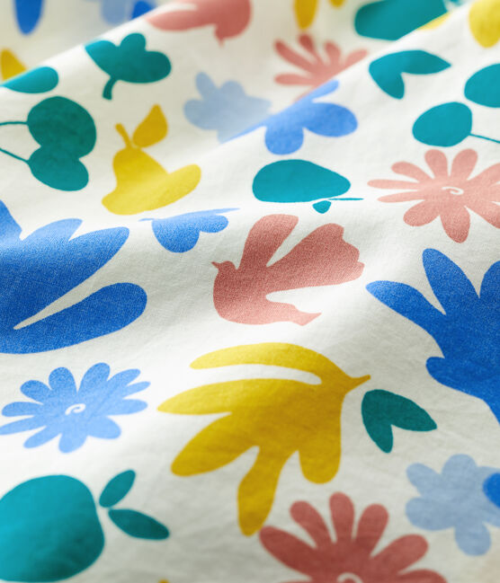 Jurk met korte mouwen uit popeline met bloemenprint voor baby's. wit MARSHMALLOW/wit MULTICO