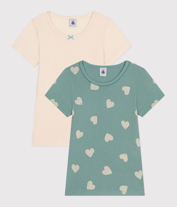 Lot de 2 tee-shirts &agrave; manches courtes c&oelig;ur en coton enfant multicouleur