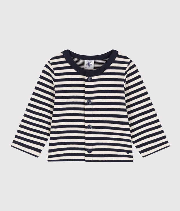 Cardigan en tubique ray&eacute; b&eacute;b&eacute; bleu/&eacute;cru