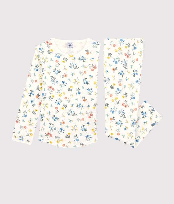 Pyjama fleurs petite fille en coton blanc MARSHMALLOW/blanc MULTICO