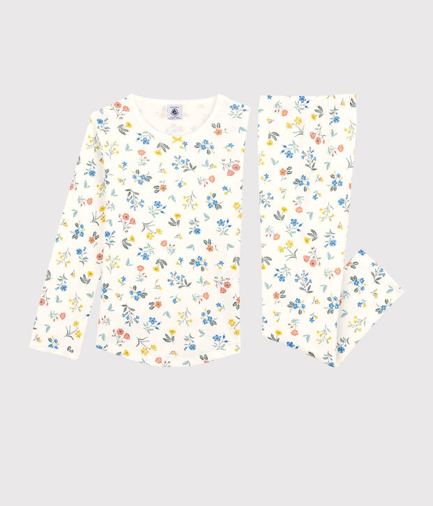 Pyjama fleurs petite fille en coton blanc/multicouleur