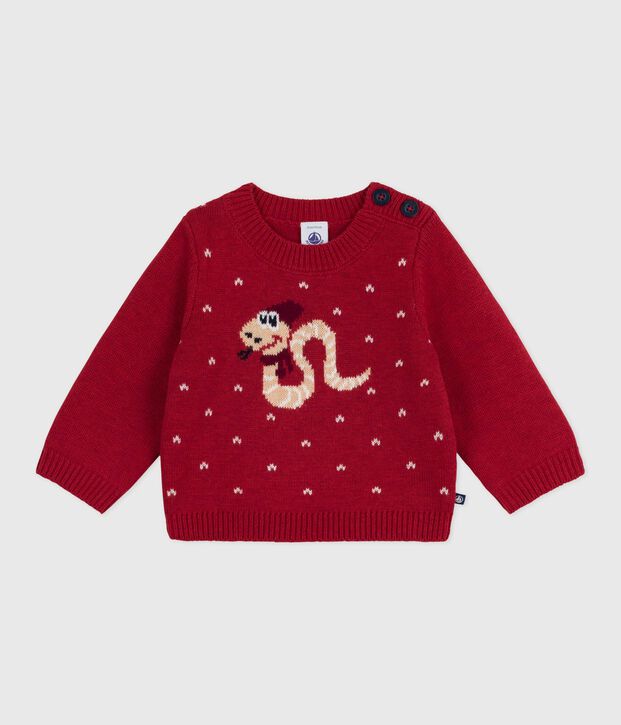 Pull en tricot de laine et coton b&eacute;b&eacute; rouge