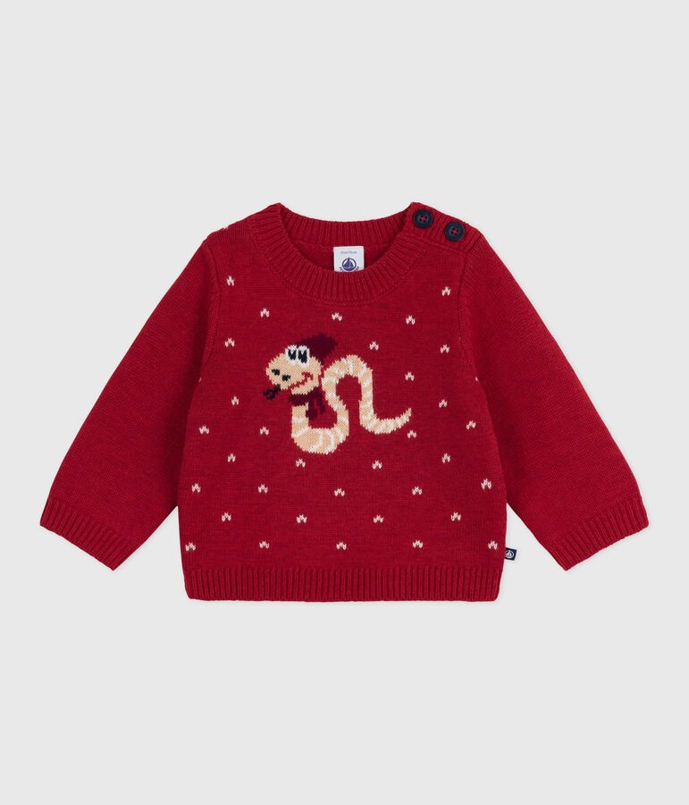 Gebreide trui in wol/katoen voor baby's rood