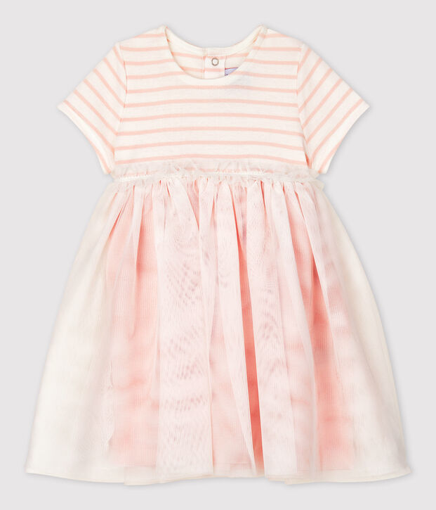 Robe bi-mati&egrave;res manches courtes b&eacute;b&eacute; fille blanc/rose