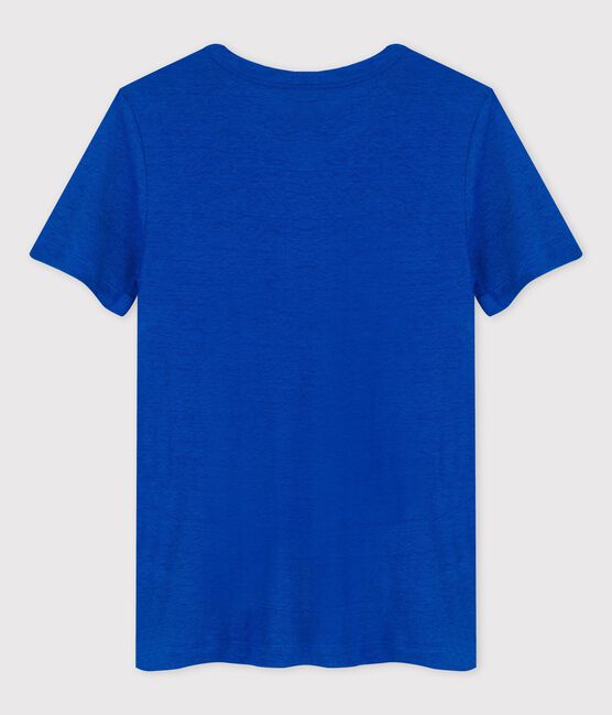 T-shirt voor dames in linnen, L'ICONIQUE blauw DELFT