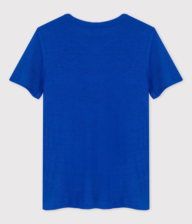 T-shirt voor dames in linnen, L'ICONIQUE blauw