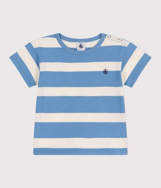 Katoenen T-shirt met korte mouwen en streepjes voor baby's blauw ALASKA/ AVALANCHE