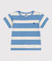 Katoenen T-shirt met korte mouwen en streepjes voor baby's blauw ALASKA/ AVALANCHE