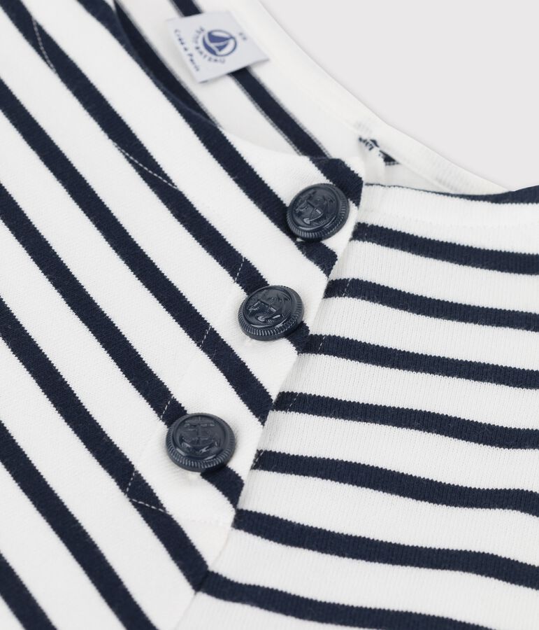 Katoenen marinetruitje met knoopsluiting voor dames wit/blauw
