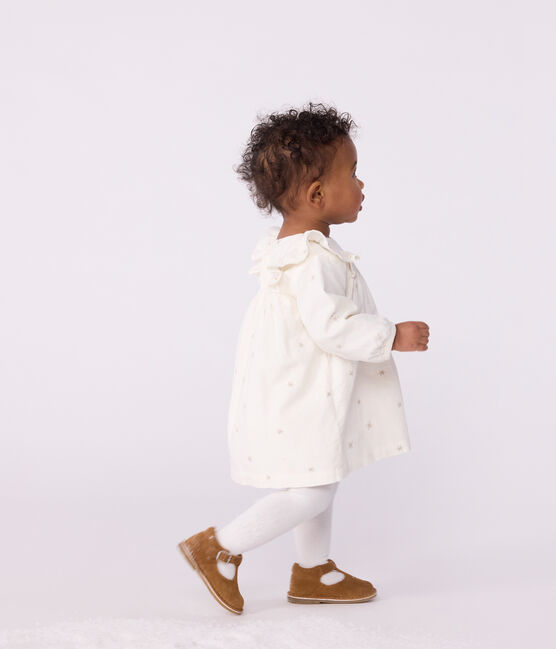 Babyjurkje van corduroy met lange mouwen en borduursel ecru MILK/ ARGENT