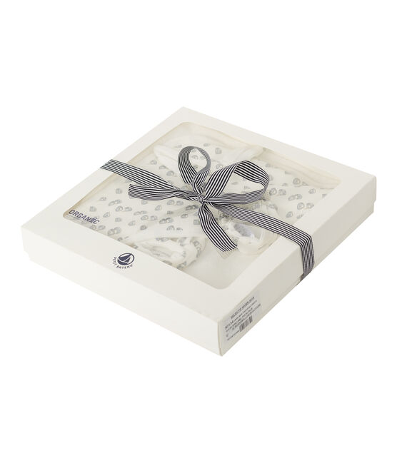 Coffret carré de bain et chaussons bébé en BE et côte blanc MARSHMALLOW/gris SCULPTURE/ MULTICO