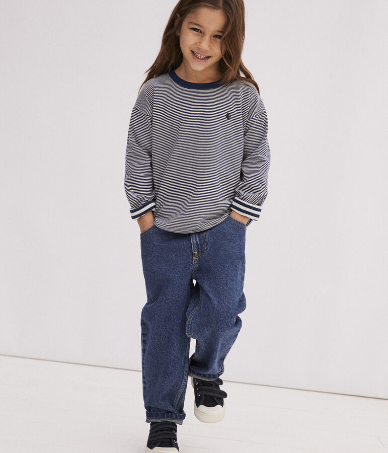 Jongens-T-shirt van tubic met lange mouwen blauw/beige