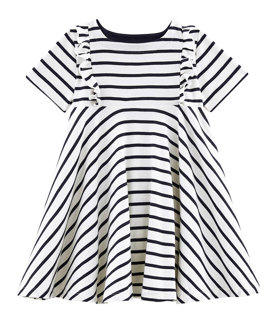 Robe enfant fille beige COQUILLE/bleu ABYSSE