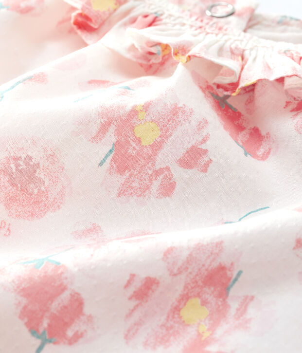 Jurk van popeline met korte mouwen voor babymeisjes wit/multicouleur