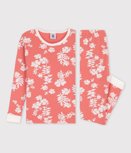 Meisjespyjama met 'snugfit' pasvorm en Hawaïprint in fijn katoen roze PAPAYE/ MARSHMALLOW