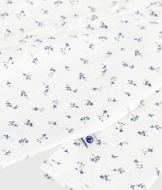 Pyjama bébé en coton ajouré sans pieds avec col imprimé fleuri blanc MARSHMALLOW/blanc MULTICO